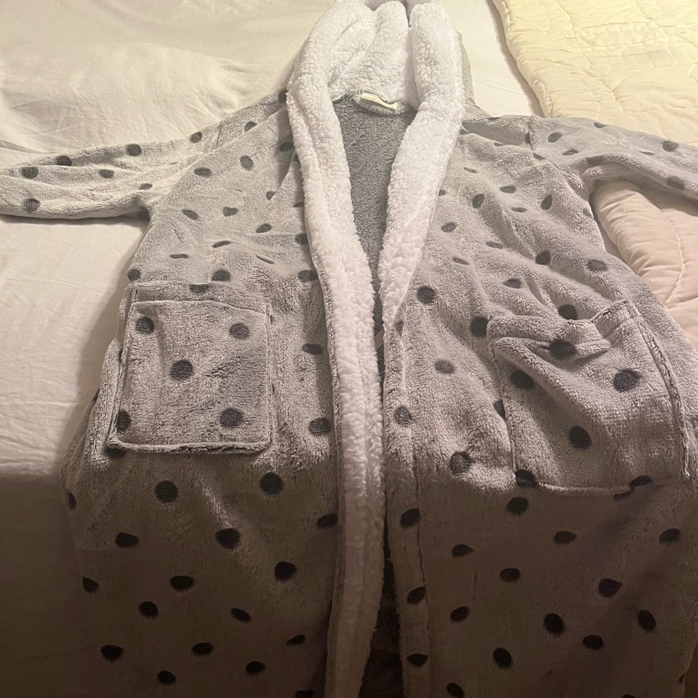 Gray Polka Dot Robe with White Lining